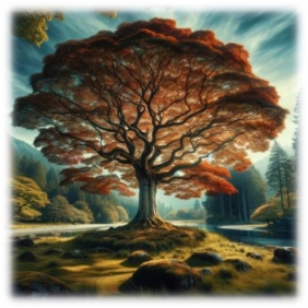 C:\Users\Наталочка\Desktop\DALL·E 2024-02-26 22.02.27 - Create an image of a maple tree in a natural setting, showcasing its beauty and the surrounding landscape. The image should capture the essence of tra.png